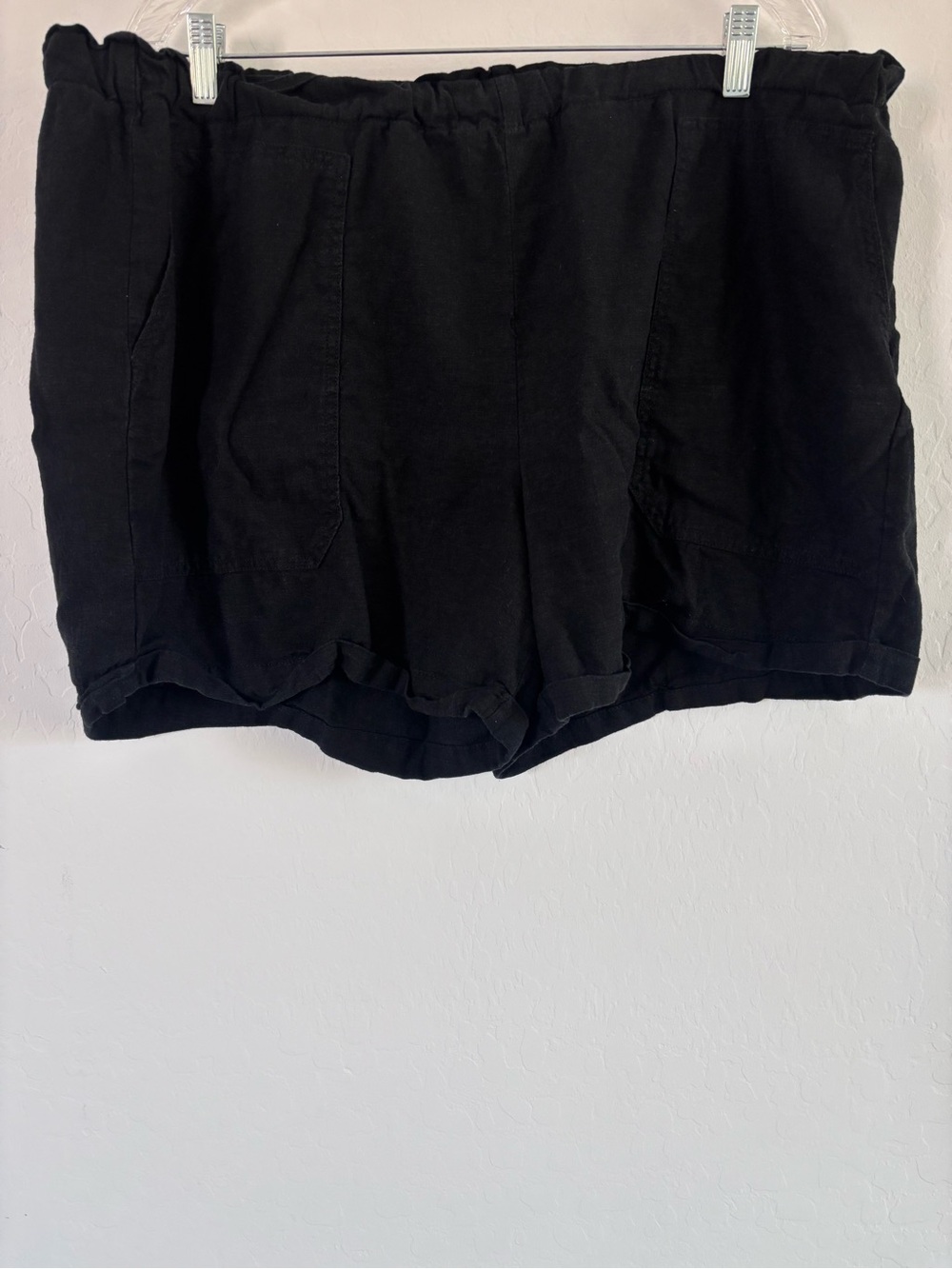 BRIGGS Black Pull-On Pocketed Linen Blend Shorts Mid Rise Plus Size XXL
